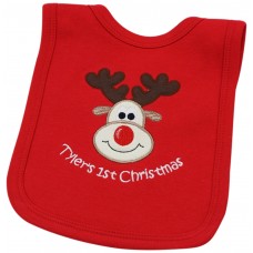 Personalised Babies 1st Christmas Bib Reindeer Applique